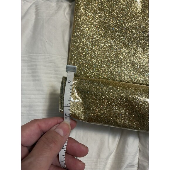 Pretty 3 Piece Make-up Bag Set Gold Glittery Pouch Cosmetic - Picture 7 of 16